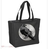 Full Moon Raven Bird Gift Scary Crow Tote Bag thumb 2
