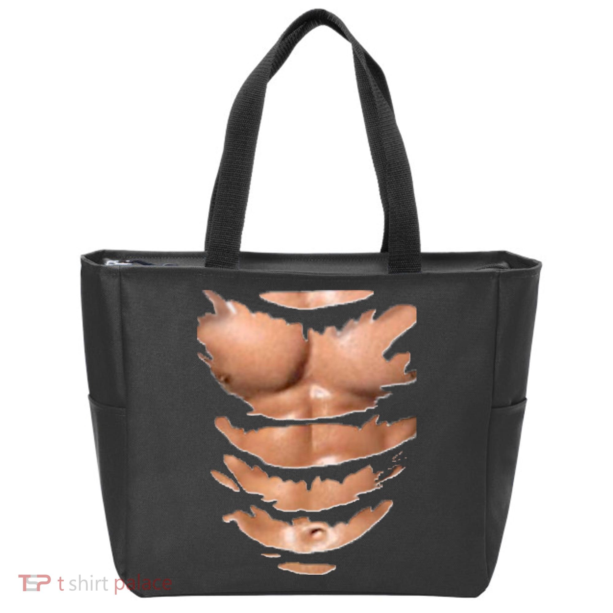 Fake Muscles Ripped Torn Chest Six Pack Abs Fitness Model Tote Bag