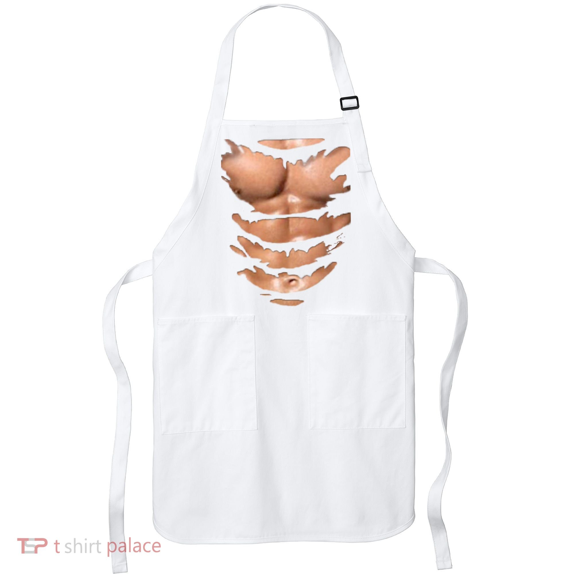 Fake Muscles Ripped Torn Chest Six Pack Abs Fitness Model Apron