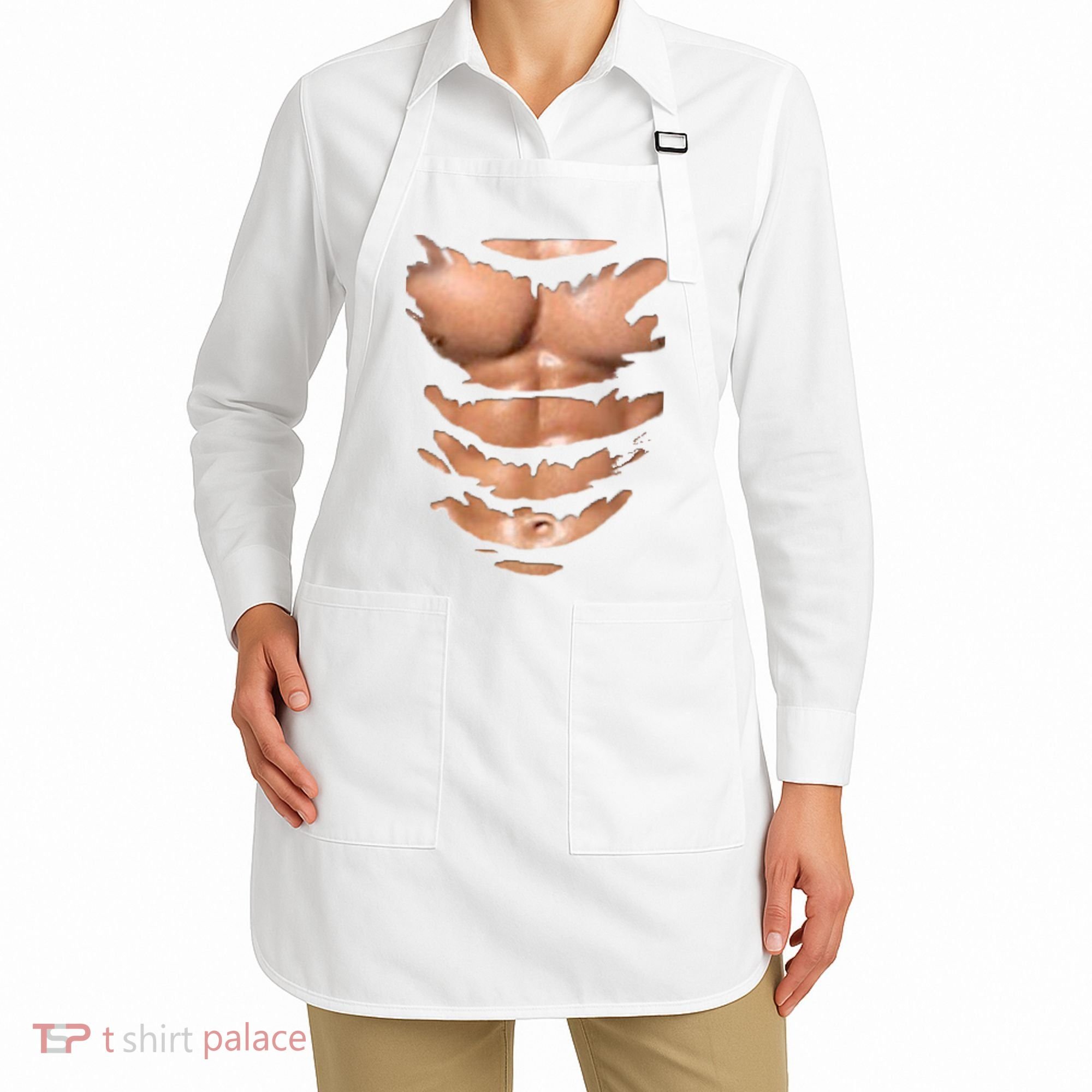 Fake Muscles Ripped Torn Chest Six Pack Abs Fitness Model Apron