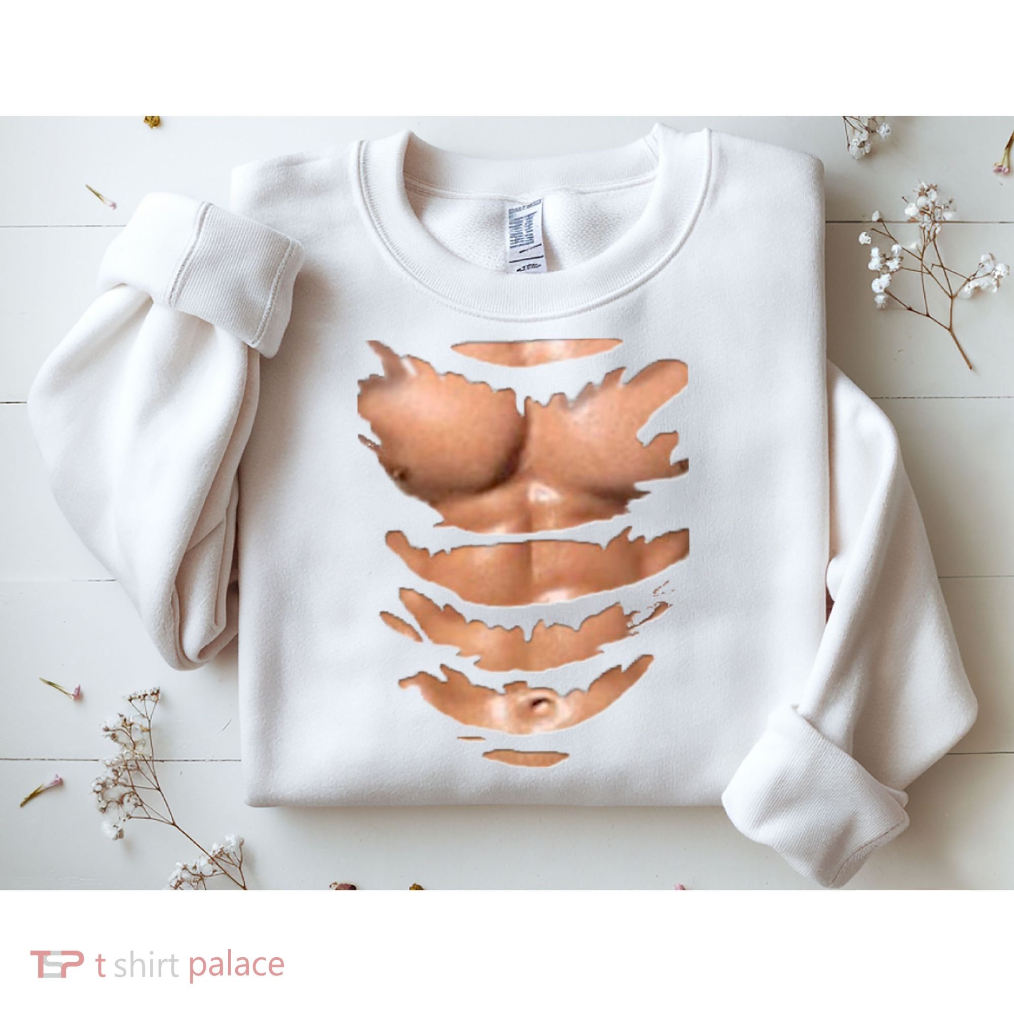 Fake Muscles Ripped Torn Chest Six Pack Abs Fitness Model Sweatshirt