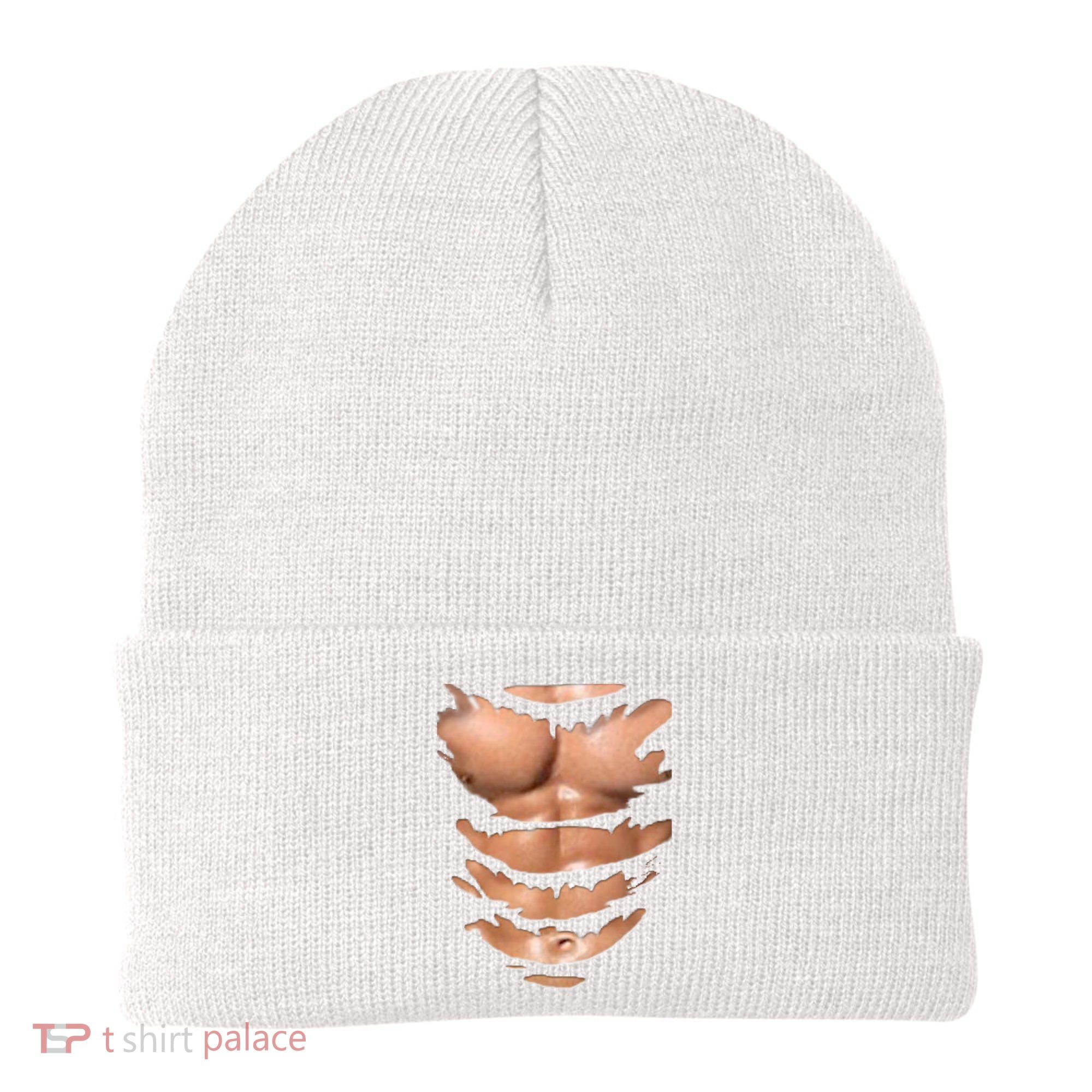 Fake Muscles Ripped Torn Chest Six Pack Abs Fitness Model Beanie