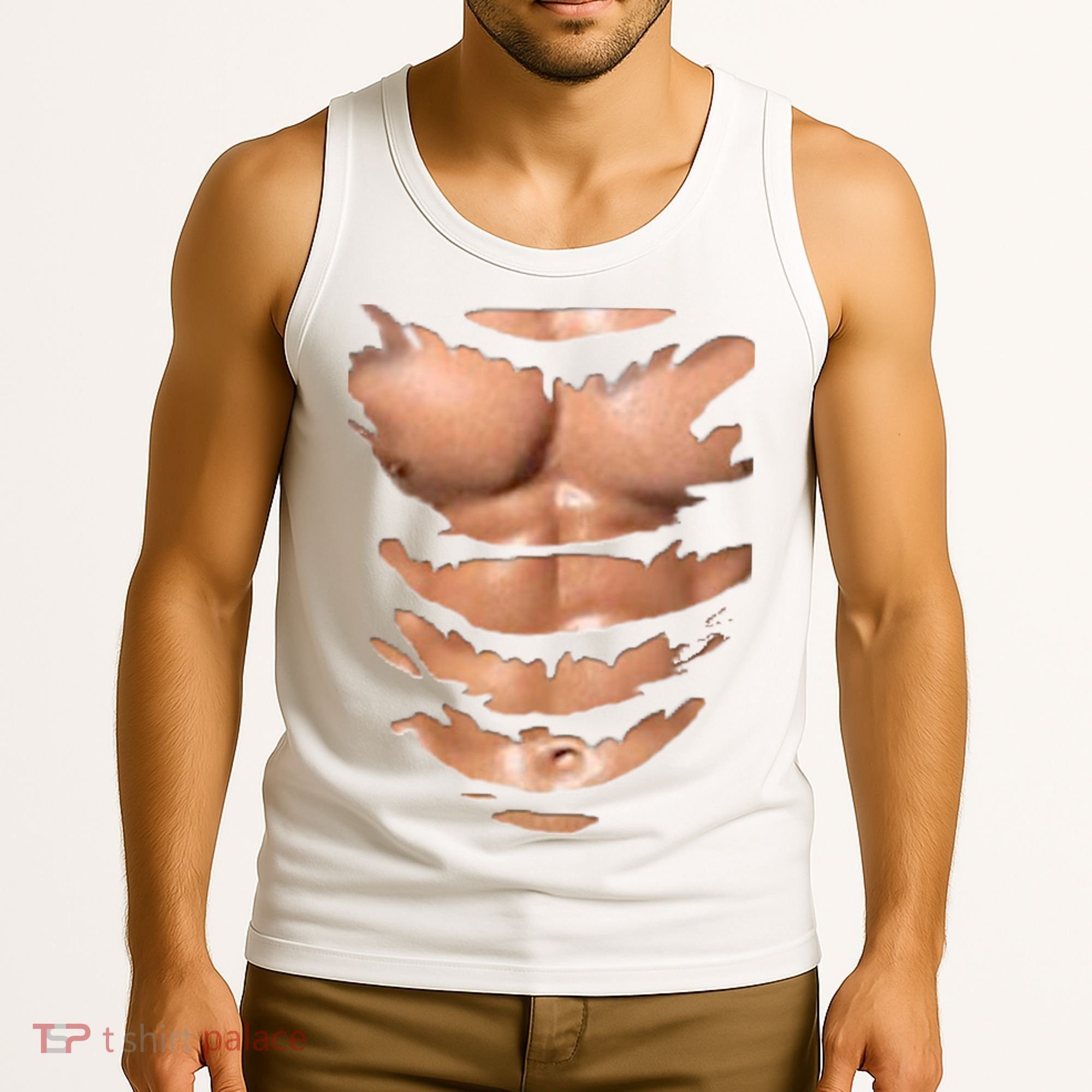 Fake Muscles Ripped Torn Chest Six Pack Abs Fitness Model Tank Top