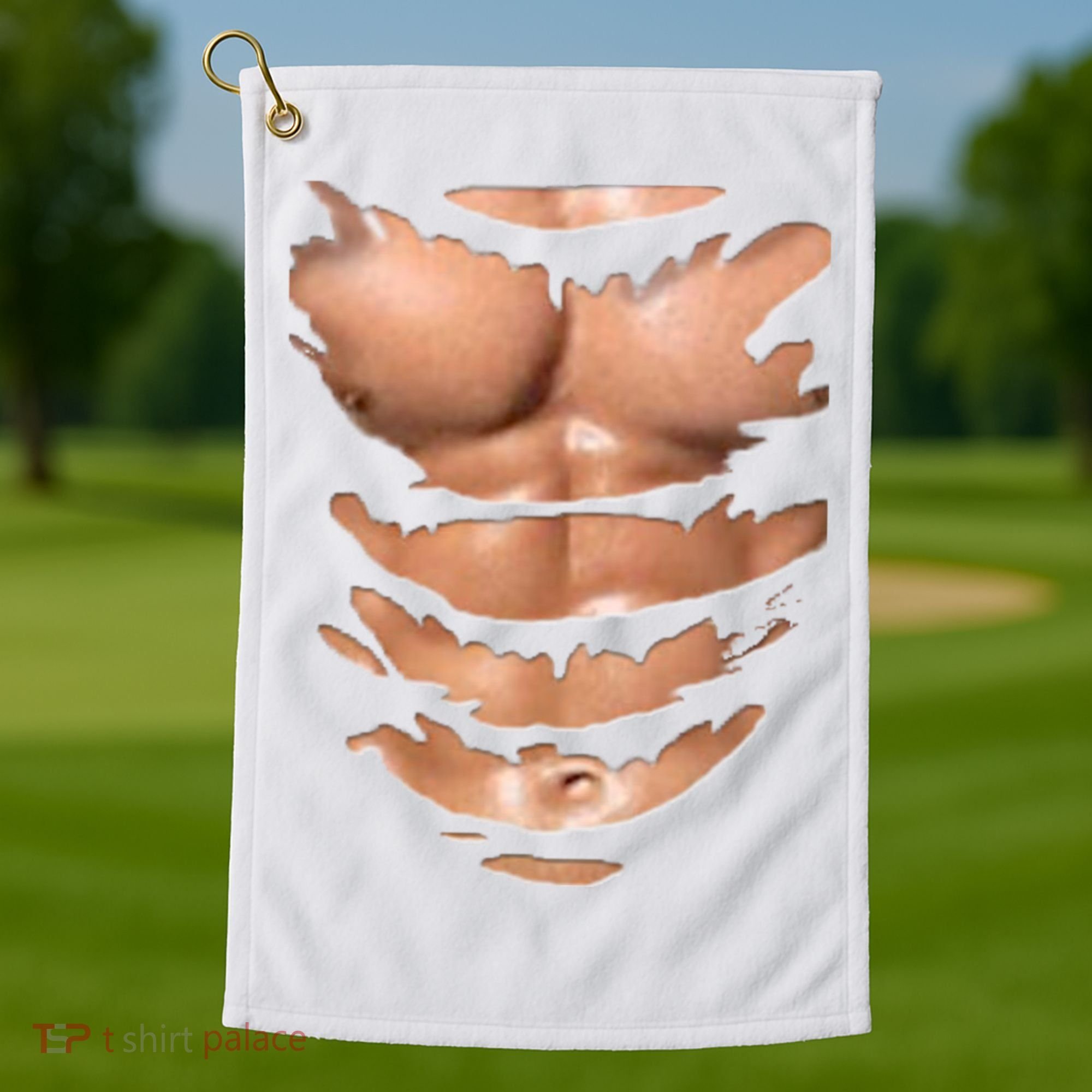 Fake Muscles Ripped Torn Chest Six Pack Abs Fitness Model Golf Towel