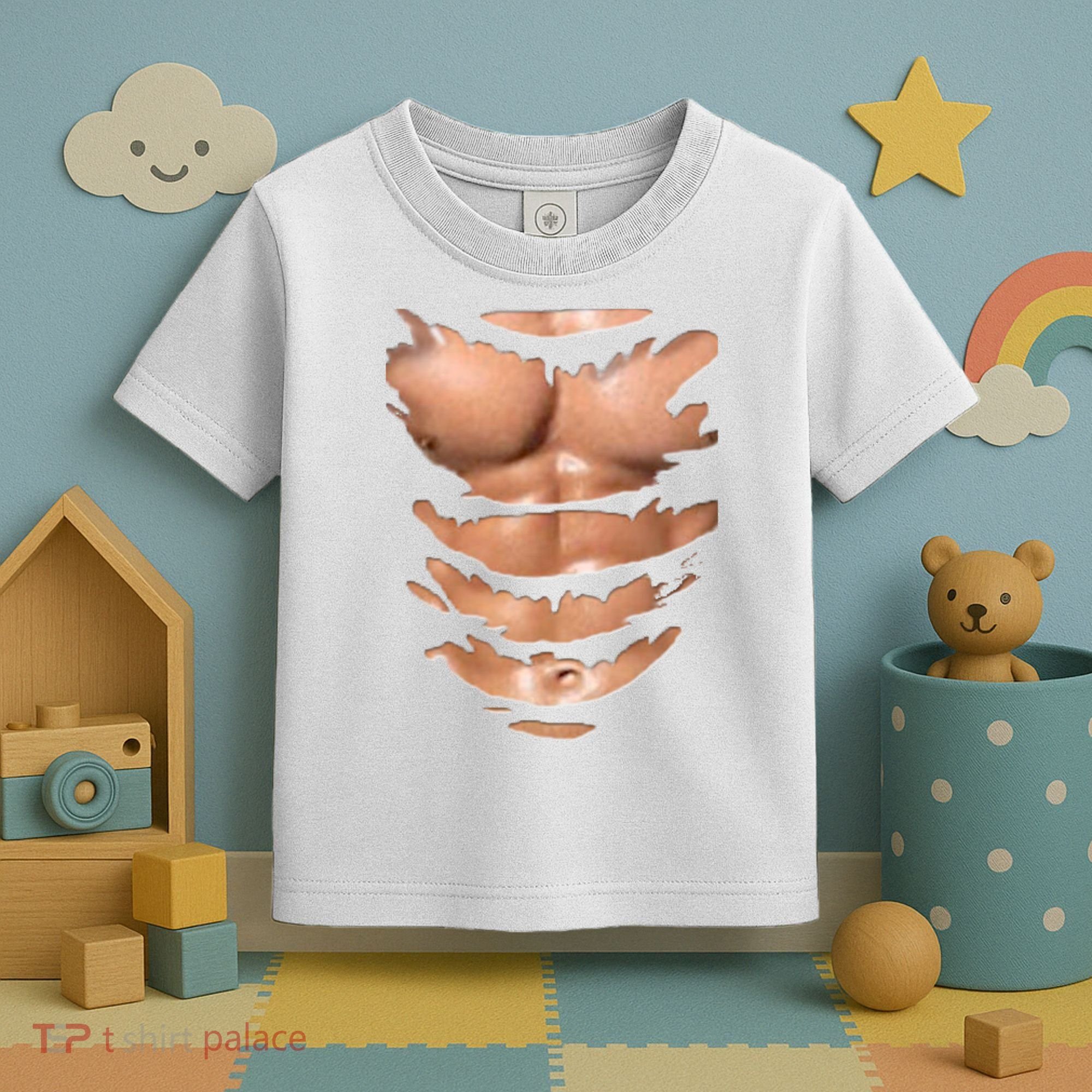 Fake Muscles Ripped Torn Chest Six Pack Abs Fitness Model Toddler T-Shirt