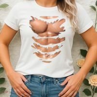 Fake Muscles Ripped Torn Chest Six Pack Abs Fitness Model Women's T-Shirt thumb 2