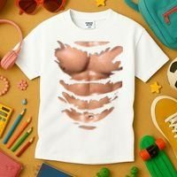 Fake Muscles Ripped Torn Chest Six Pack Abs Fitness Model Kids T-Shirt thumb 3