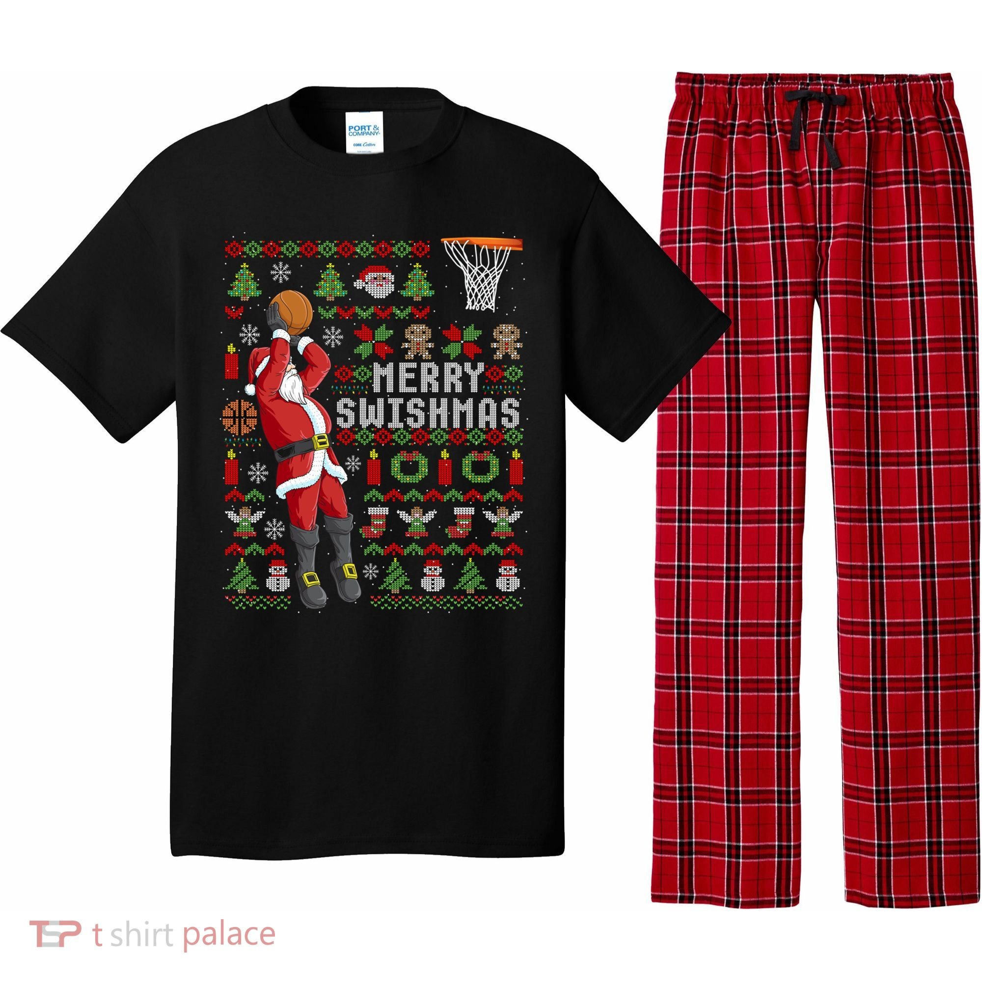 Funny Merry Swishmas Ugly Christmas Basketball Christmas Gift Pajama Set