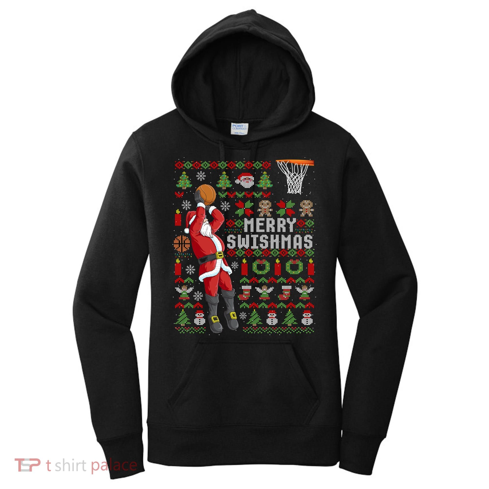 Funny Merry Swishmas Ugly Christmas Basketball Christmas Gift Women's Hoodie