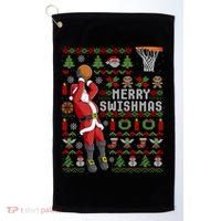 Funny Merry Swishmas Ugly Christmas Basketball Christmas Gift Golf Towel thumb 0