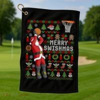 Funny Merry Swishmas Ugly Christmas Basketball Christmas Gift Golf Towel thumb 1