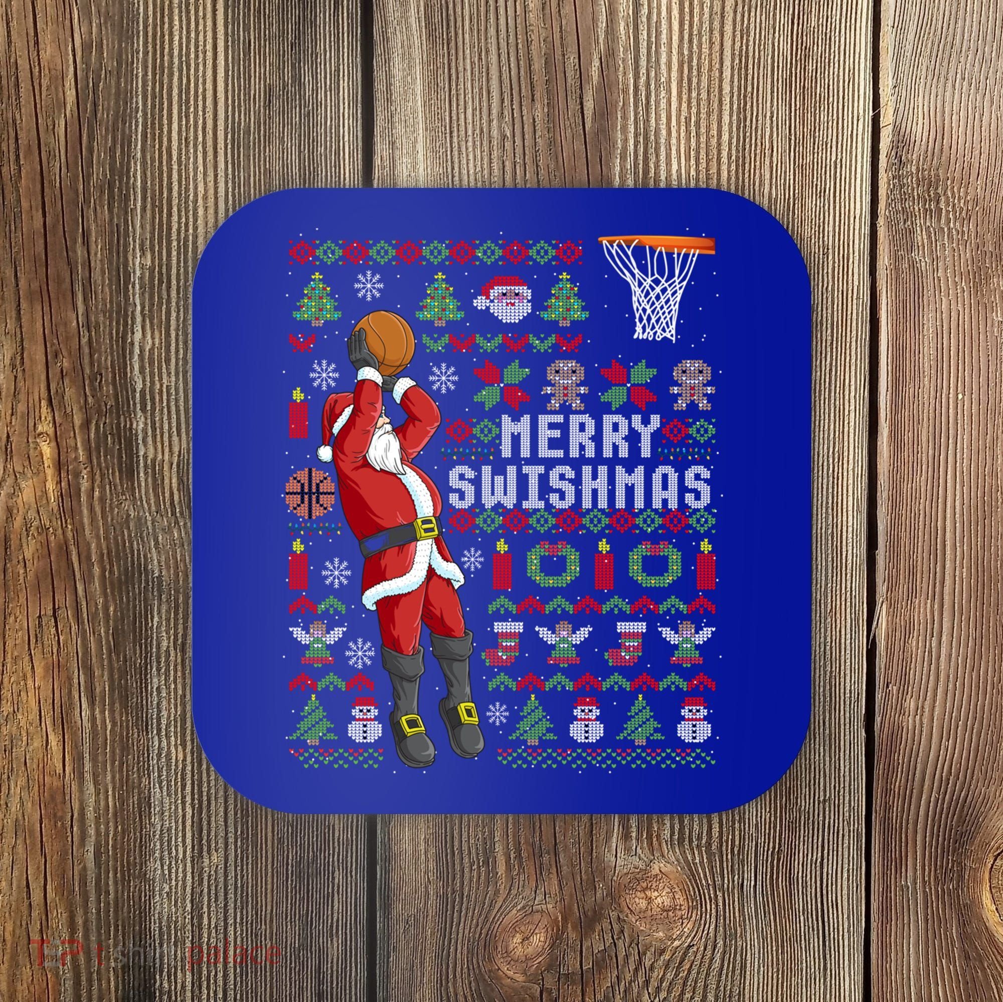 Funny Merry Swishmas Ugly Christmas Basketball Christmas Gift Coaster