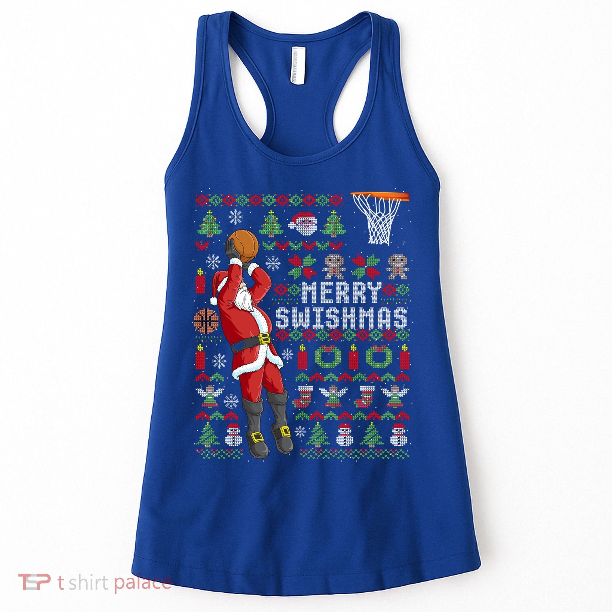 Funny Merry Swishmas Ugly Christmas Basketball Christmas Gift Women's Tank Top