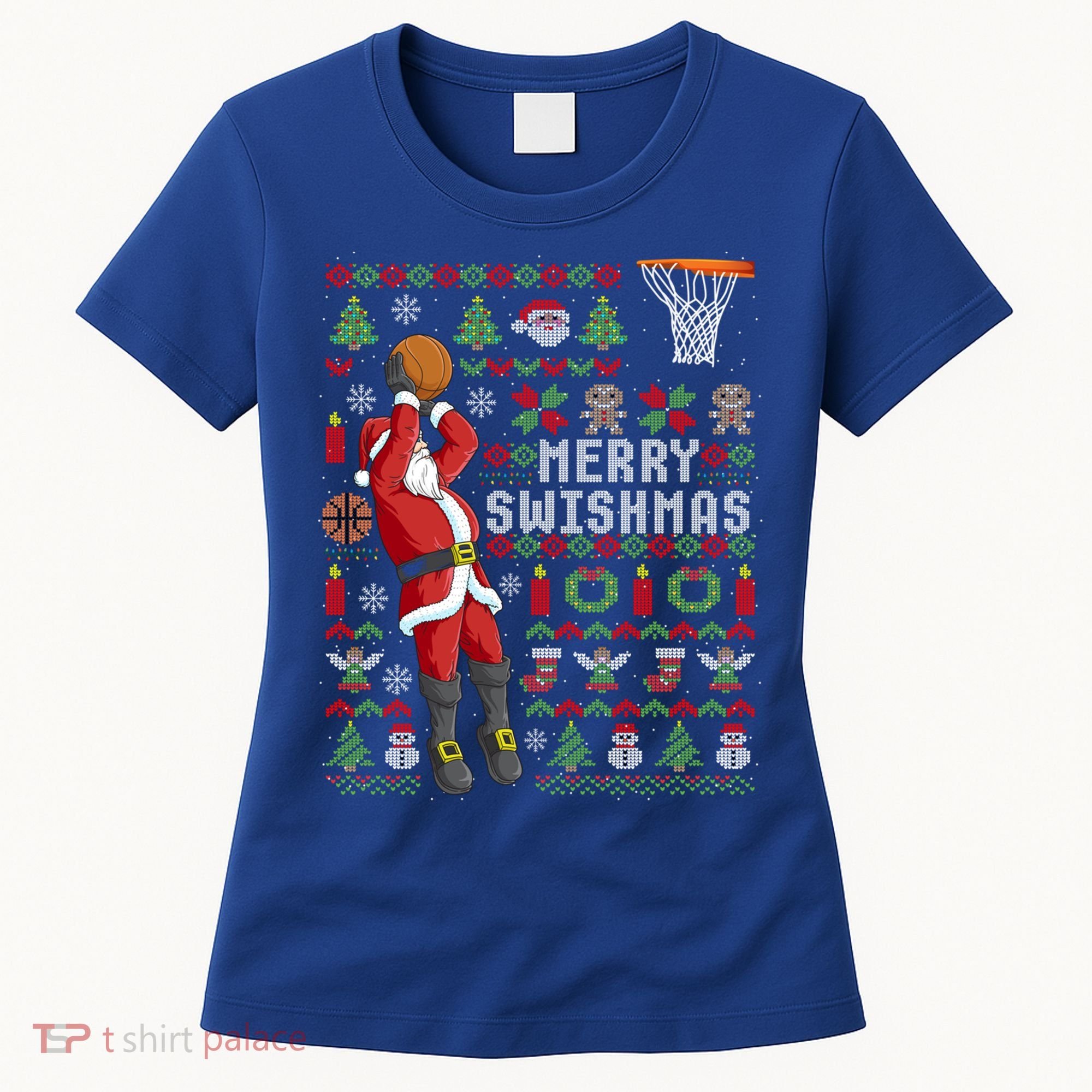 Funny Merry Swishmas Ugly Christmas Basketball Christmas Gift Women's T-Shirt