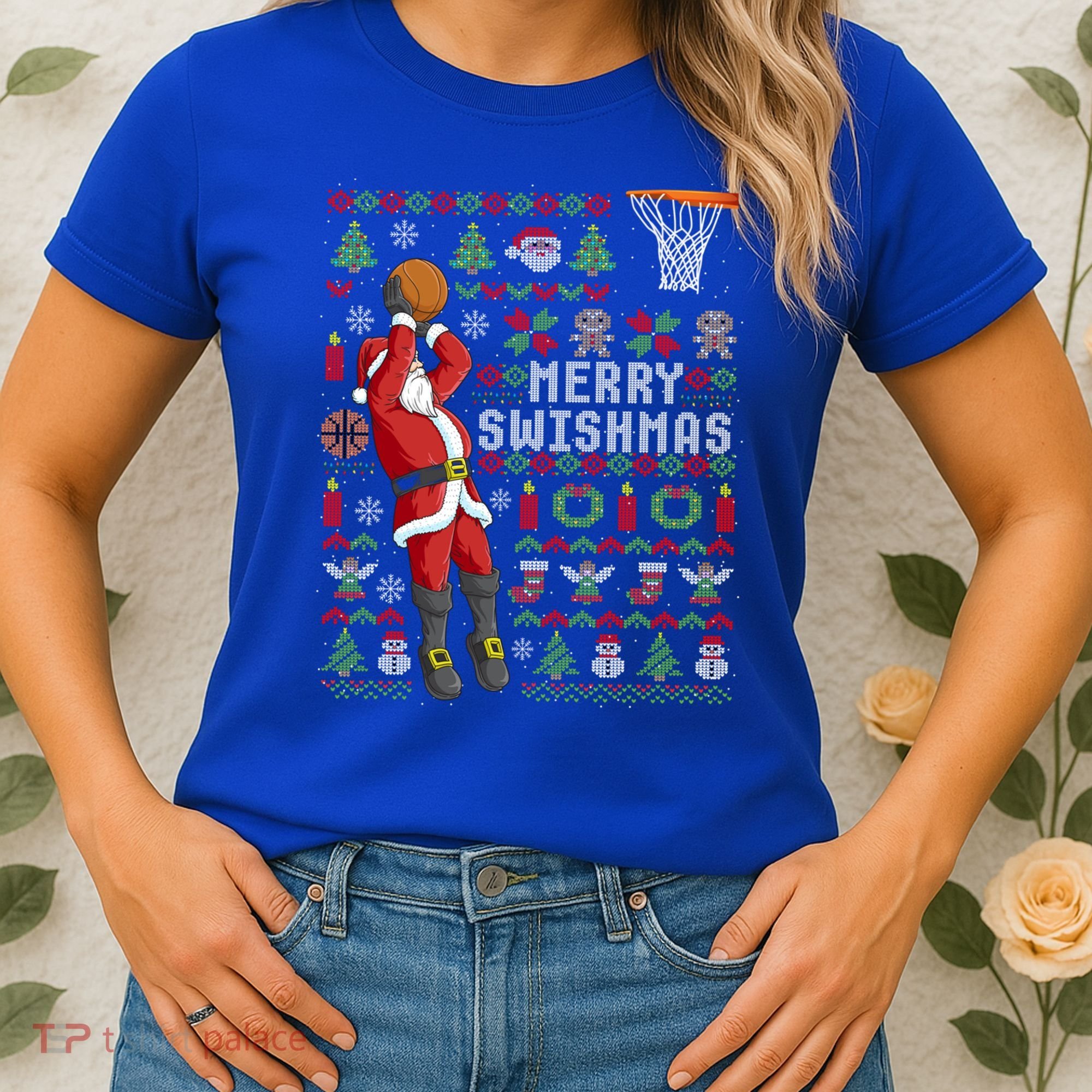 Funny Merry Swishmas Ugly Christmas Basketball Christmas Gift Women's T-Shirt
