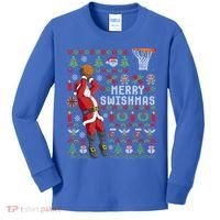 Funny Merry Swishmas Ugly Christmas Basketball Christmas Gift Kids Long Sleeve Shirt thumb 0