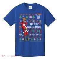 Funny Merry Swishmas Ugly Christmas Basketball Christmas Gift Kids T-Shirt thumb 0