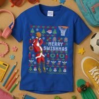 Funny Merry Swishmas Ugly Christmas Basketball Christmas Gift Kids T-Shirt thumb 3
