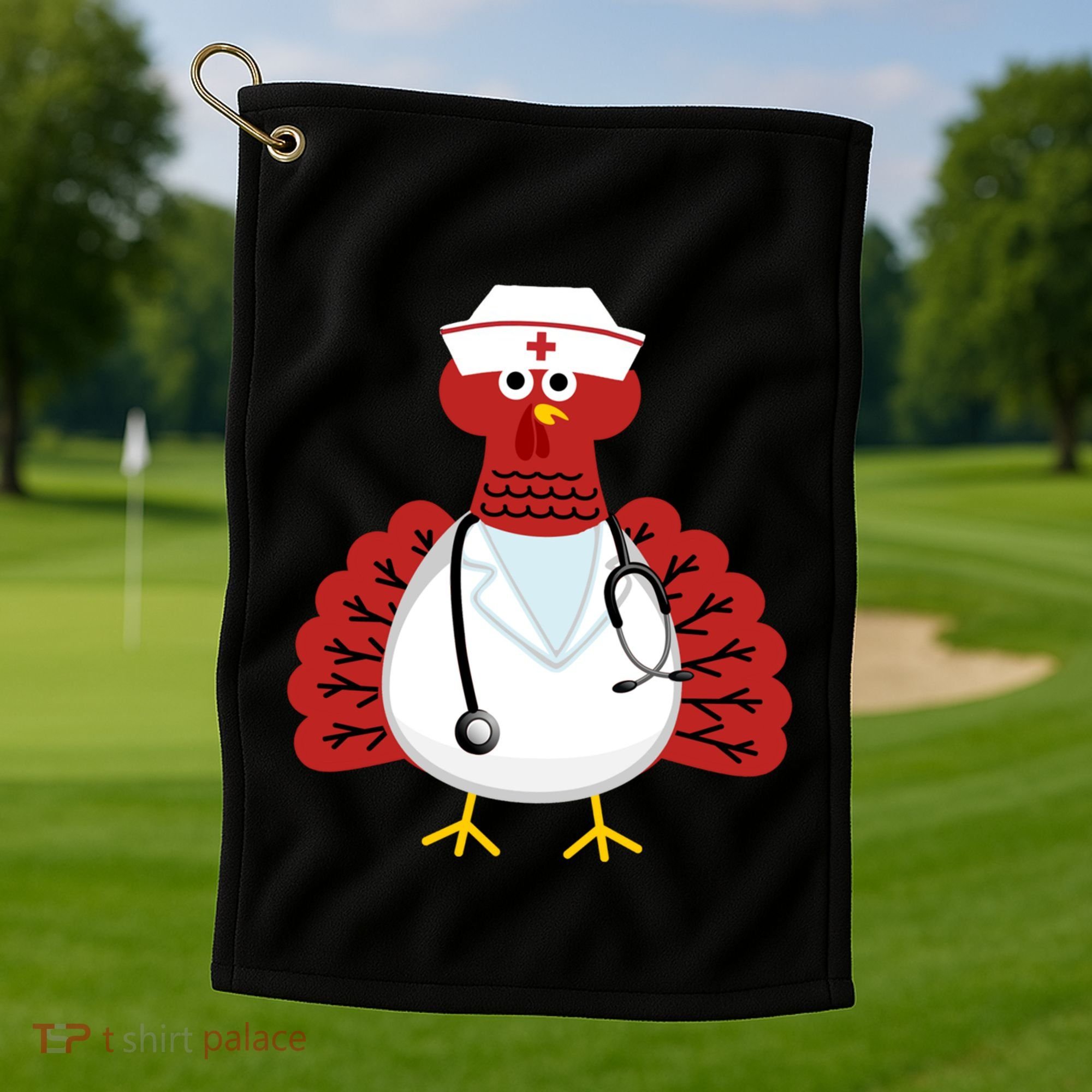 Funny Medical Scrub Top Stethoscope Wearing Turkey Nurse Gift Golf Towel