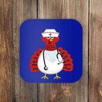 Funny Medical Scrub Top Stethoscope Wearing Turkey Nurse Gift Coaster thumb 0