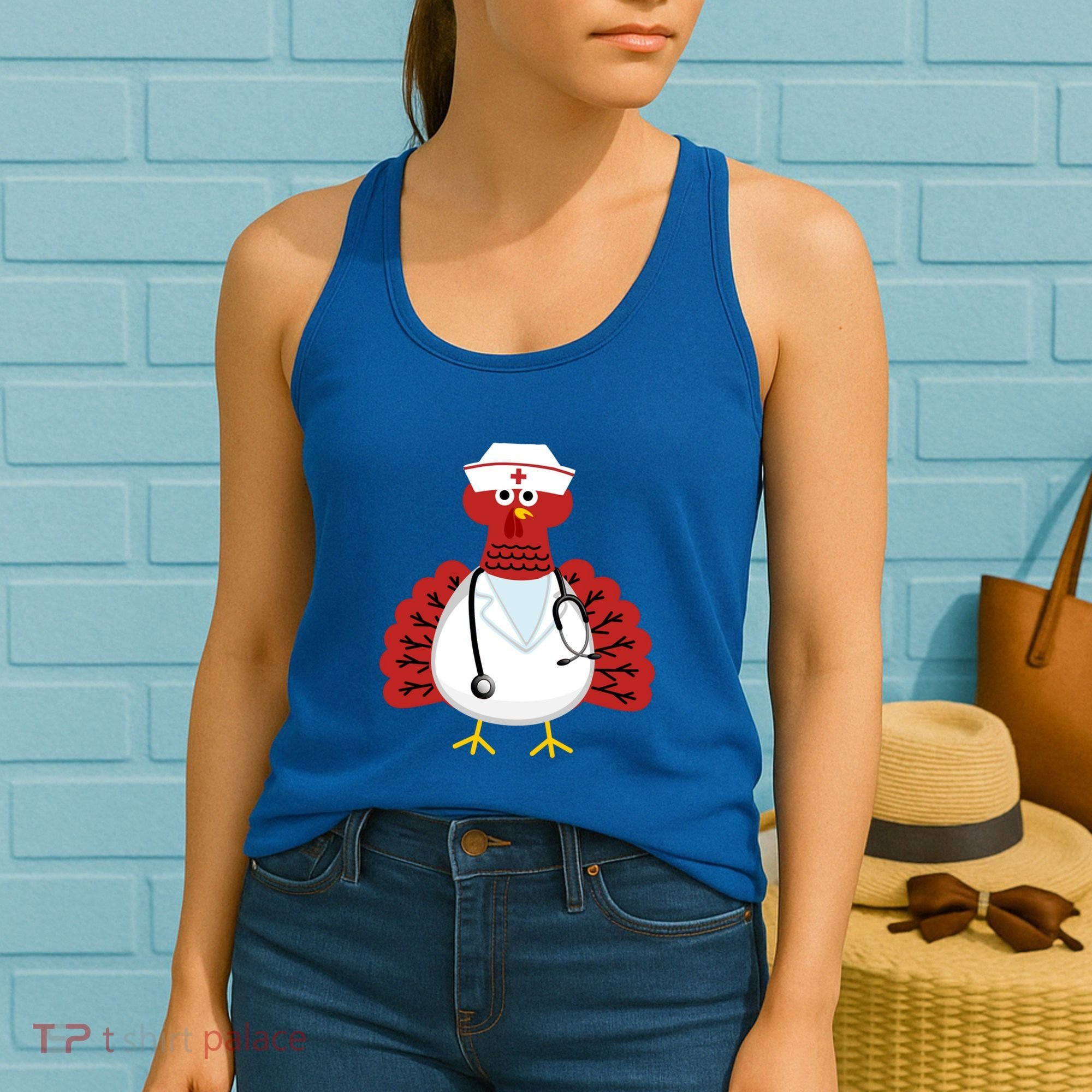 Funny Medical Scrub Top Stethoscope Wearing Turkey Nurse Gift Women's Tank Top