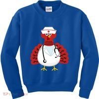 Funny Medical Scrub Top Stethoscope Wearing Turkey Nurse Gift Kids Sweatshirt thumb 0