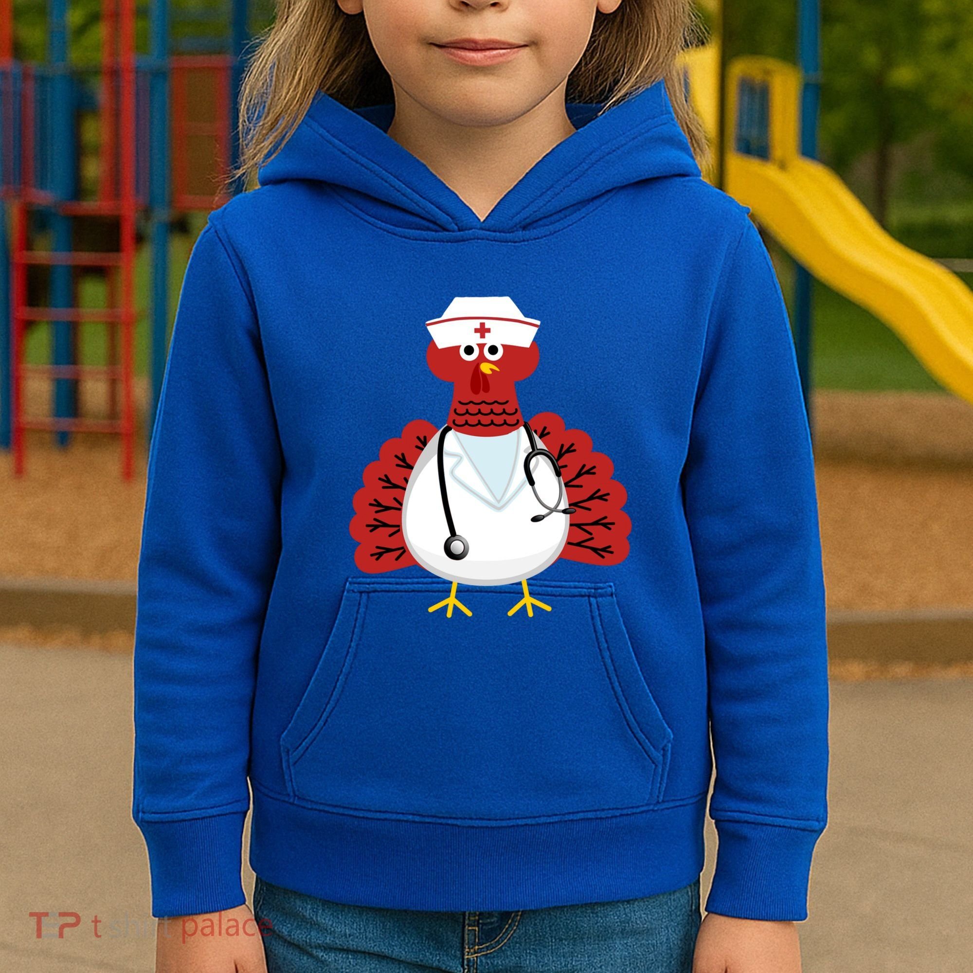 Funny Medical Scrub Top Stethoscope Wearing Turkey Nurse Gift Kids Hoodie
