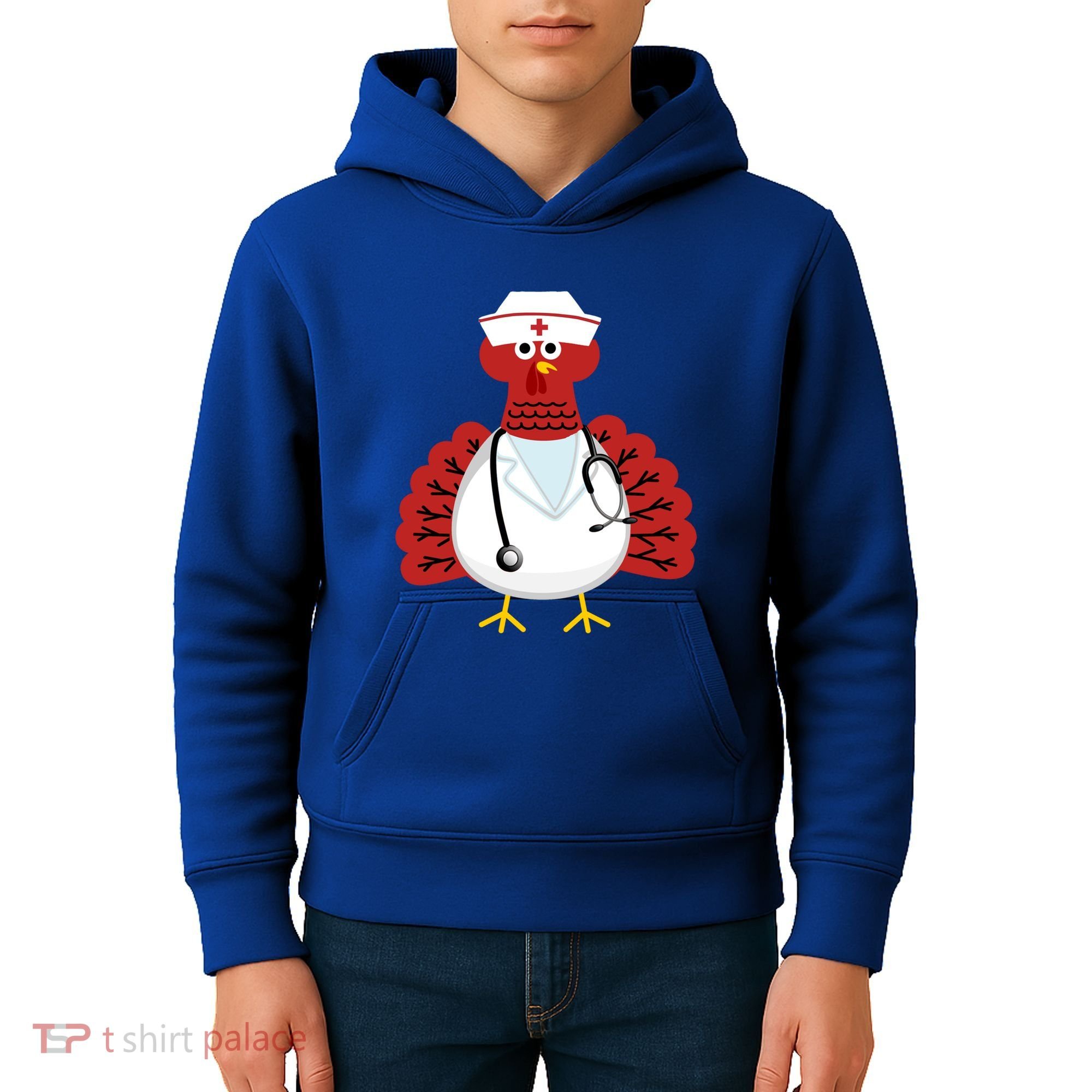 Funny Medical Scrub Top Stethoscope Wearing Turkey Nurse Gift Kids Hoodie