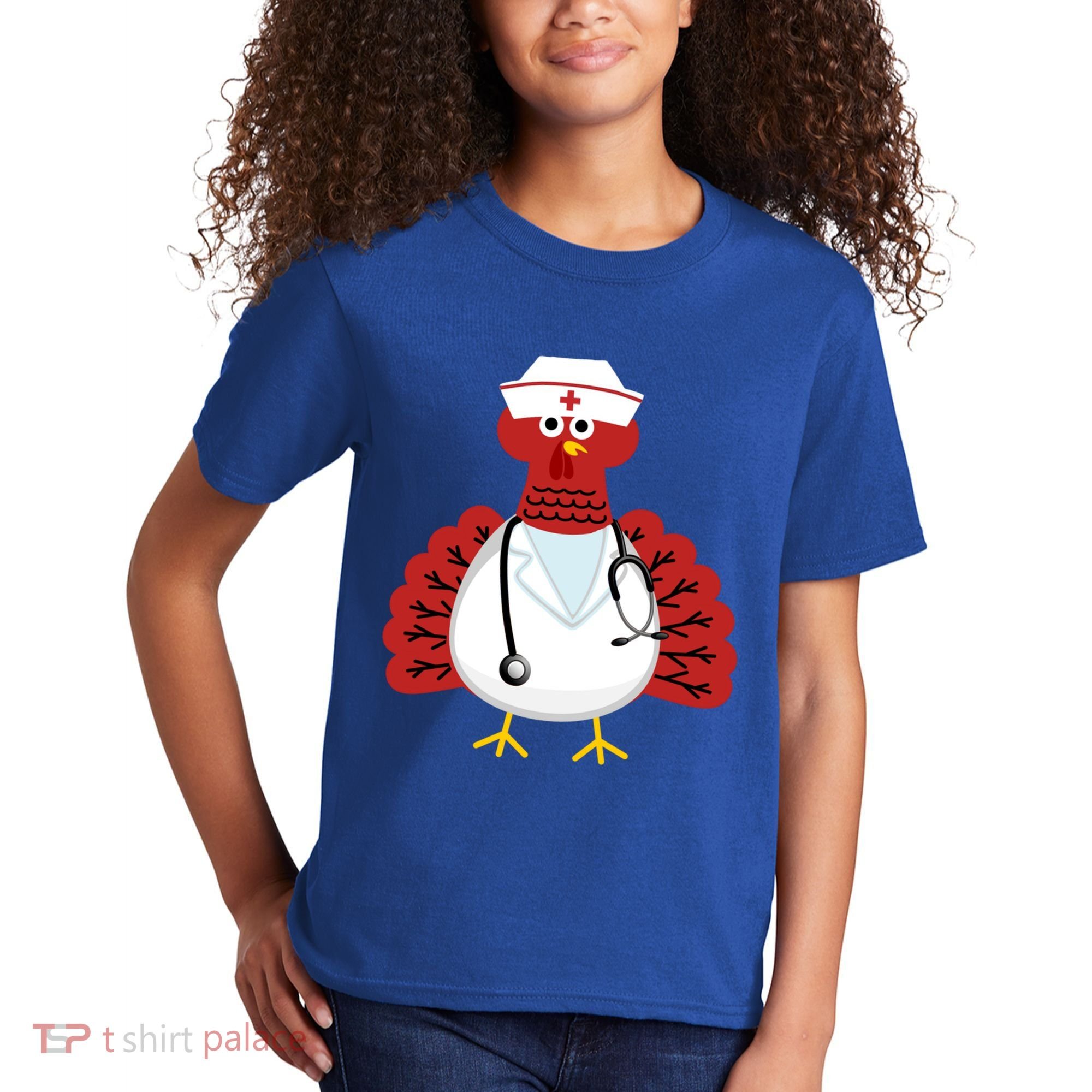 Funny Medical Scrub Top Stethoscope Wearing Turkey Nurse Gift Kids T-Shirt