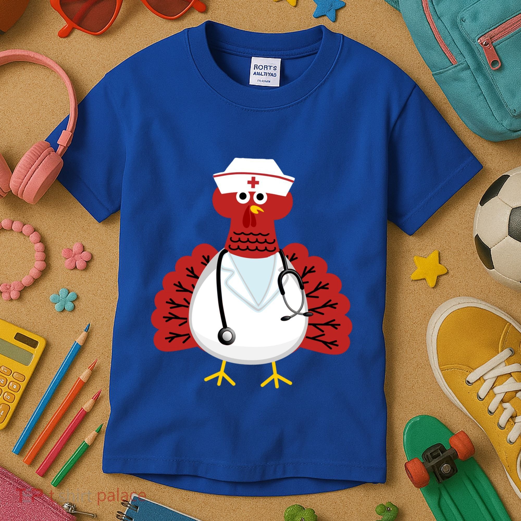 Funny Medical Scrub Top Stethoscope Wearing Turkey Nurse Gift Kids T-Shirt