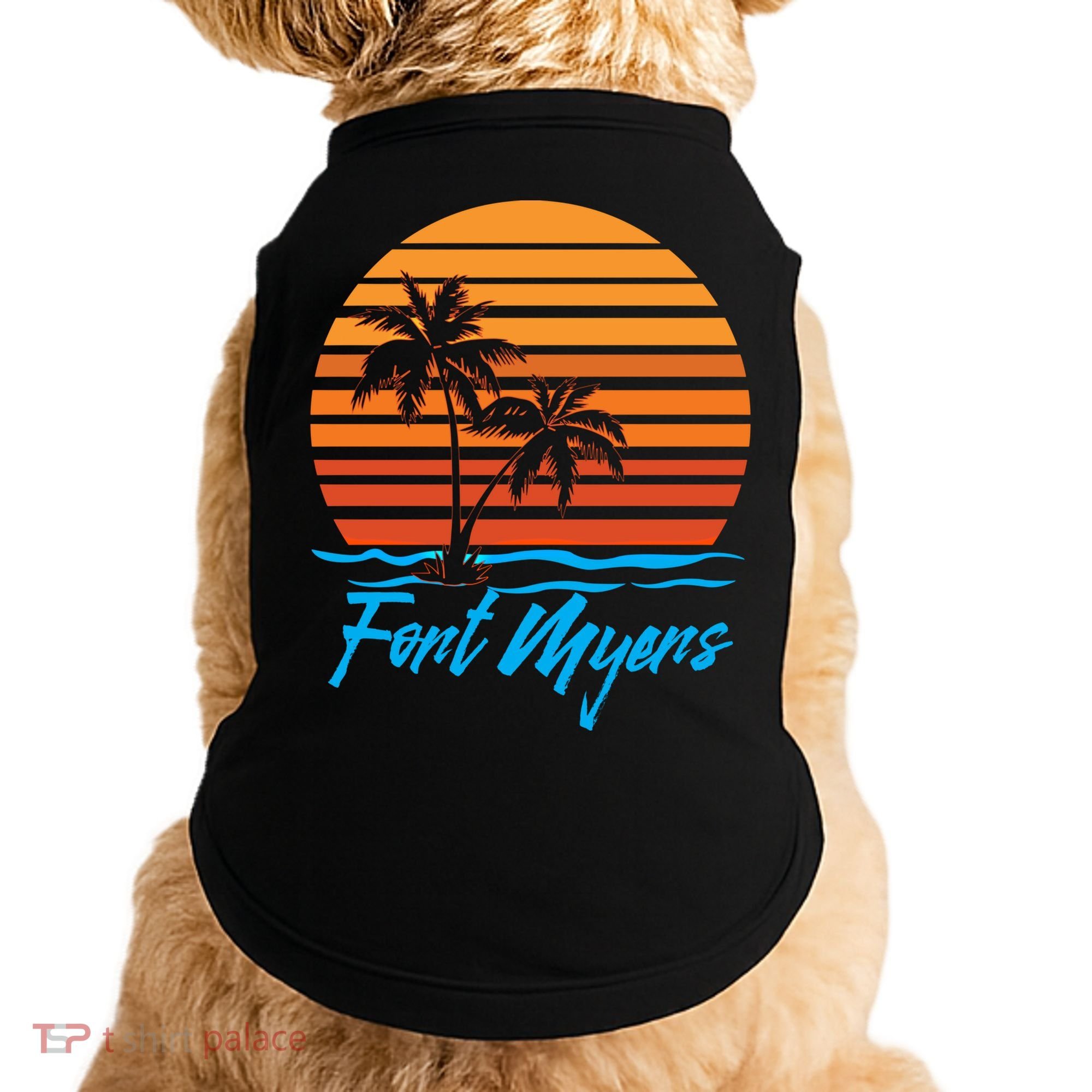 Fort Myers Sunset Palm Trees Beach Vacation Tourist Funny Gift Doggie Tank