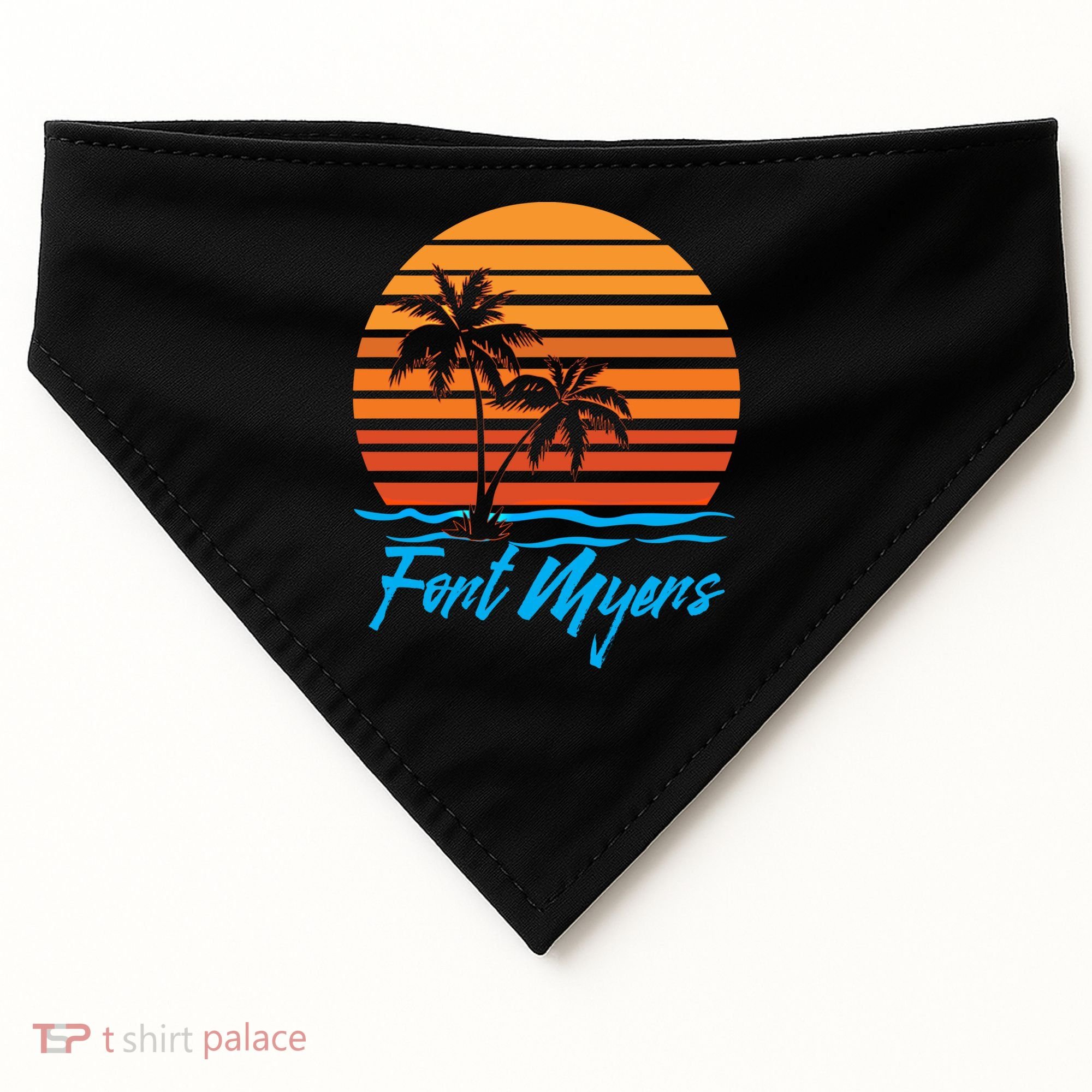 Fort Myers Sunset Palm Trees Beach Vacation Tourist Funny Gift USA-Made Doggie Bandana