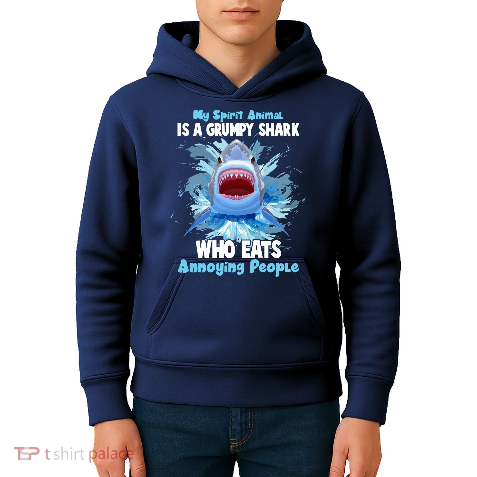 Funny My Spirit Animal Is A Grumpy Shark Kids Hoodie