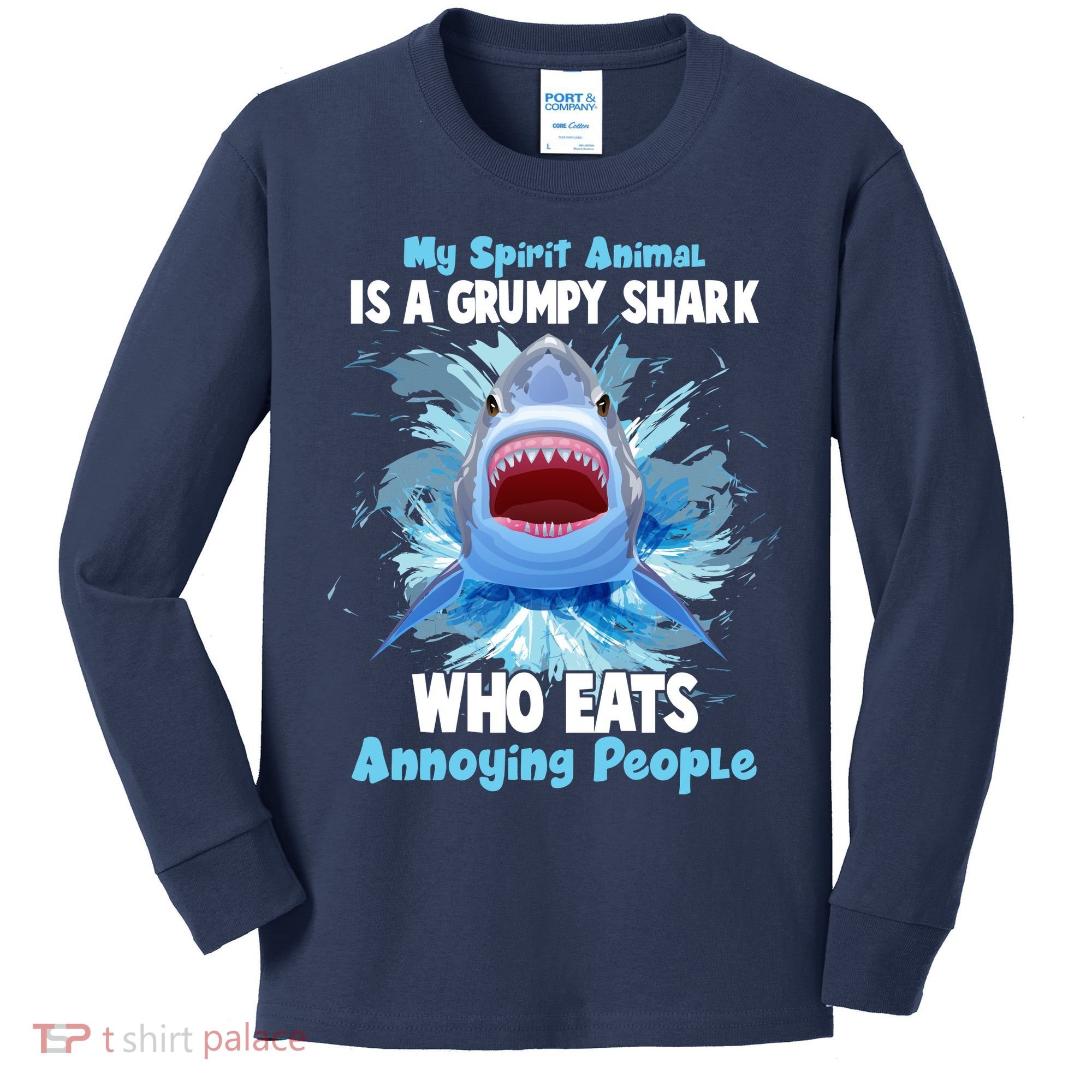 Funny My Spirit Animal Is A Grumpy Shark Kids Long Sleeve Shirt