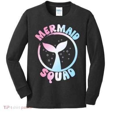 Funny Mermaid Squad Swimming Mermaid Kids Long Sleeve Shirt