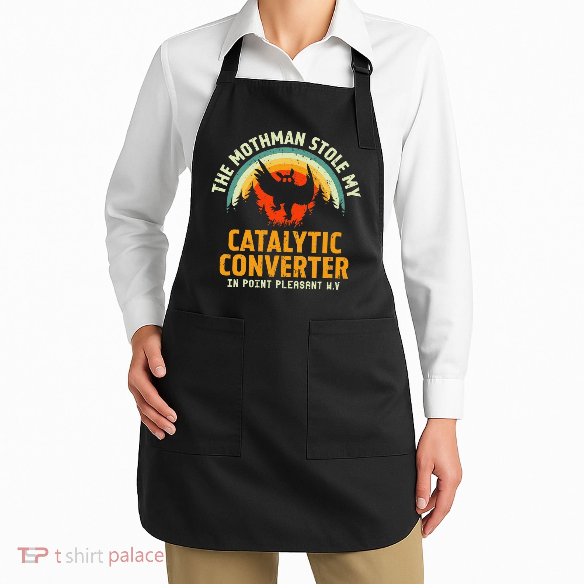 Funny Mothman Stole My Catalytic Converter Mothman Cryptid Apron