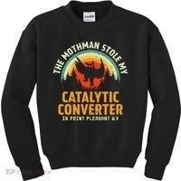 Funny Mothman Stole My Catalytic Converter Mothman Cryptid Kids Sweatshirt thumb 0