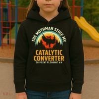 Funny Mothman Stole My Catalytic Converter Mothman Cryptid Kids Hoodie thumb 3
