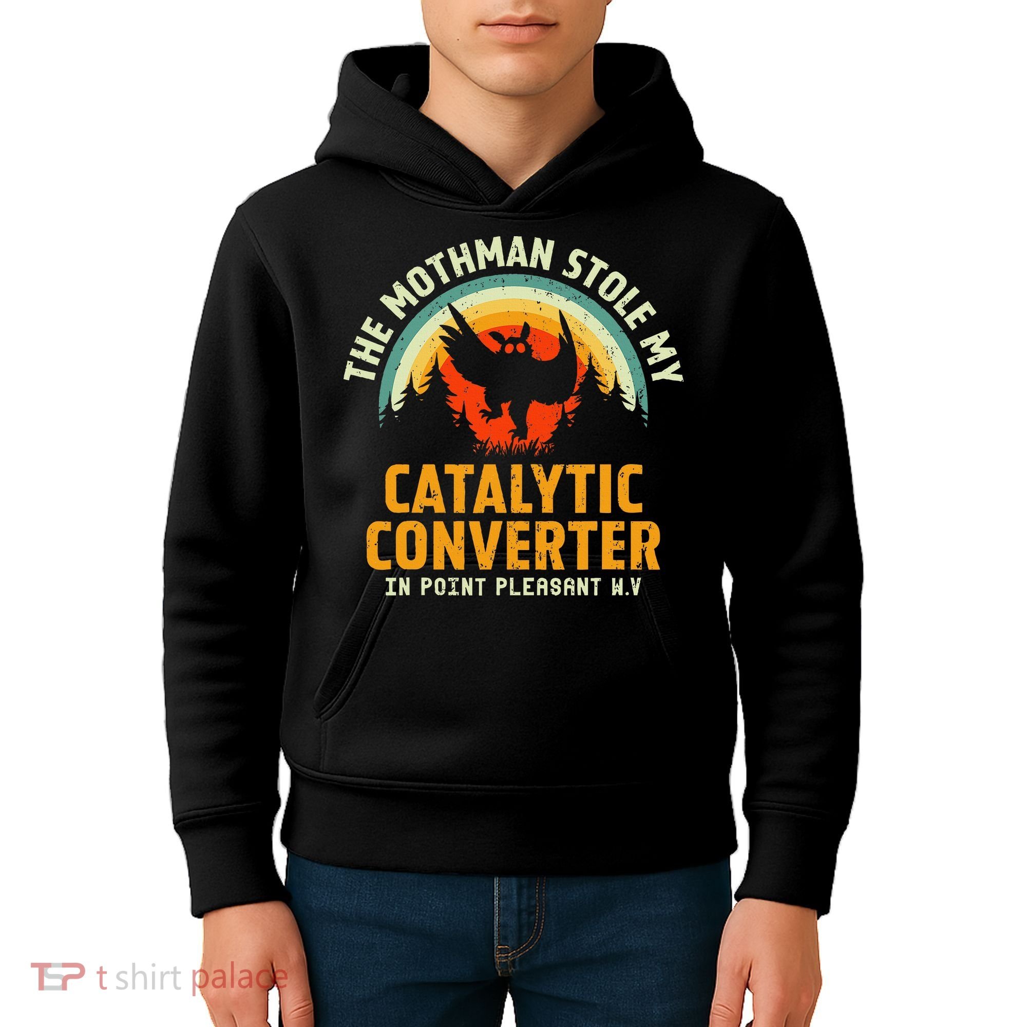 Funny Mothman Stole My Catalytic Converter Mothman Cryptid Kids Hoodie