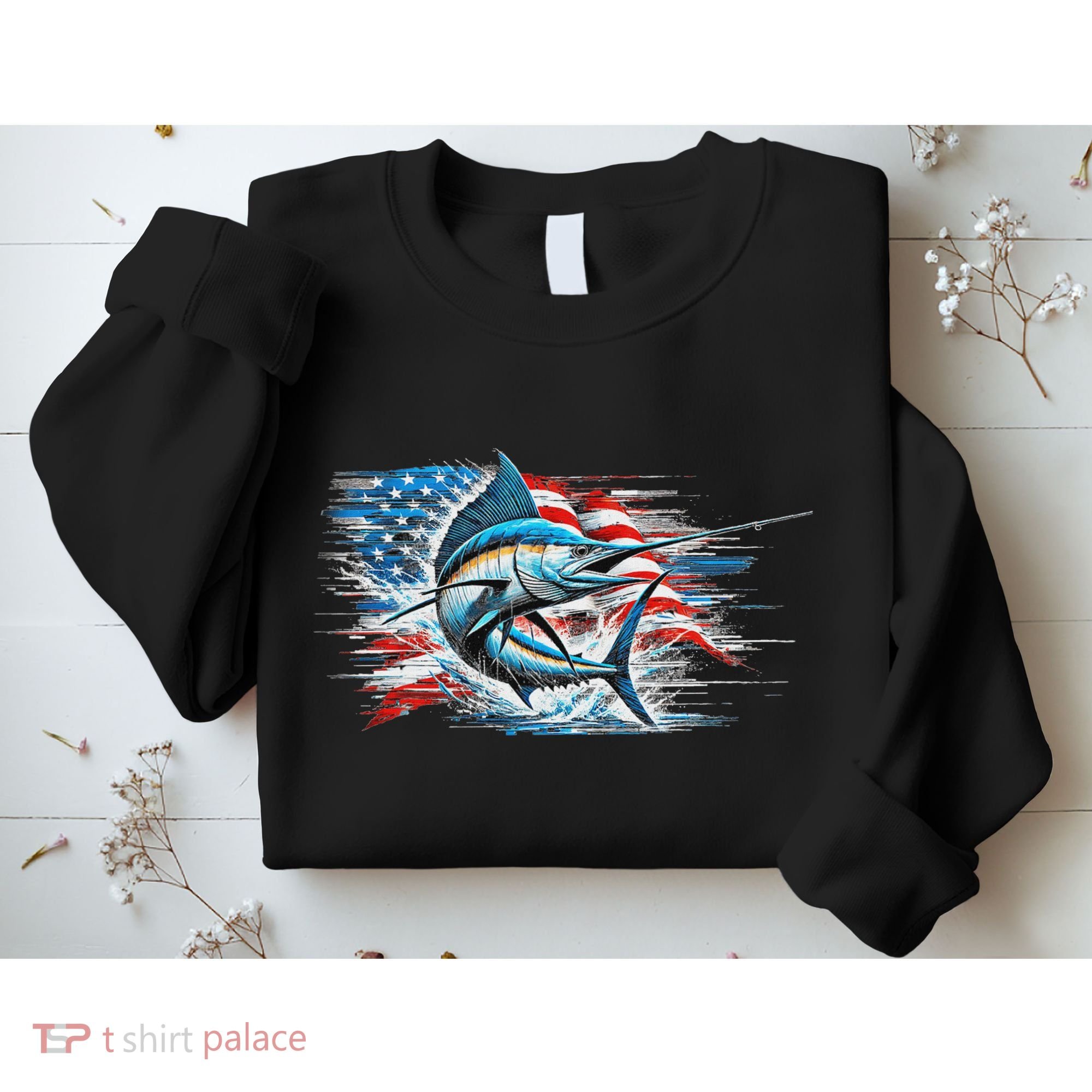 Fishing Marlin Swordfish Fish 4th Of July American Flag Usa Sweatshirt