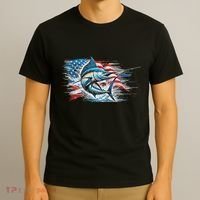 Fishing Marlin Swordfish Fish 4th Of July American Flag Usa T-Shirt thumb 3