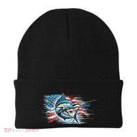 Fishing Marlin Swordfish Fish 4th Of July American Flag Usa Beanie thumb 0