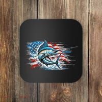 Fishing Marlin Swordfish Fish 4th Of July American Flag Usa Coaster thumb 0