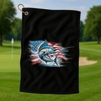 Fishing Marlin Swordfish Fish 4th Of July American Flag Usa Golf Towel thumb 1