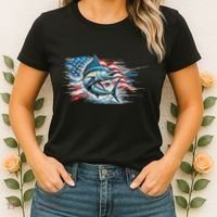 Fishing Marlin Swordfish Fish 4th Of July American Flag Usa Women's T-Shirt thumb 2