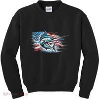 Fishing Marlin Swordfish Fish 4th Of July American Flag Usa Kids Sweatshirt thumb 0
