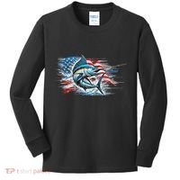 Fishing Marlin Swordfish Fish 4th Of July American Flag Usa Kids Long Sleeve Shirt thumb 0