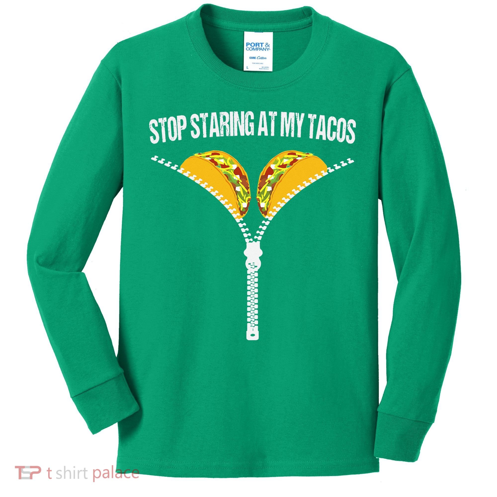 Funny Mexican Stop Staring At My Tacos Fiesta Cinco De Mayo Kids Long Sleeve Shirt