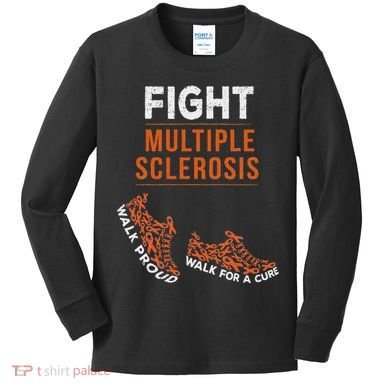 Fight Multiple Sclerosis Ms Awareness Warrior Ribbon Kids Long Sleeve Shirt