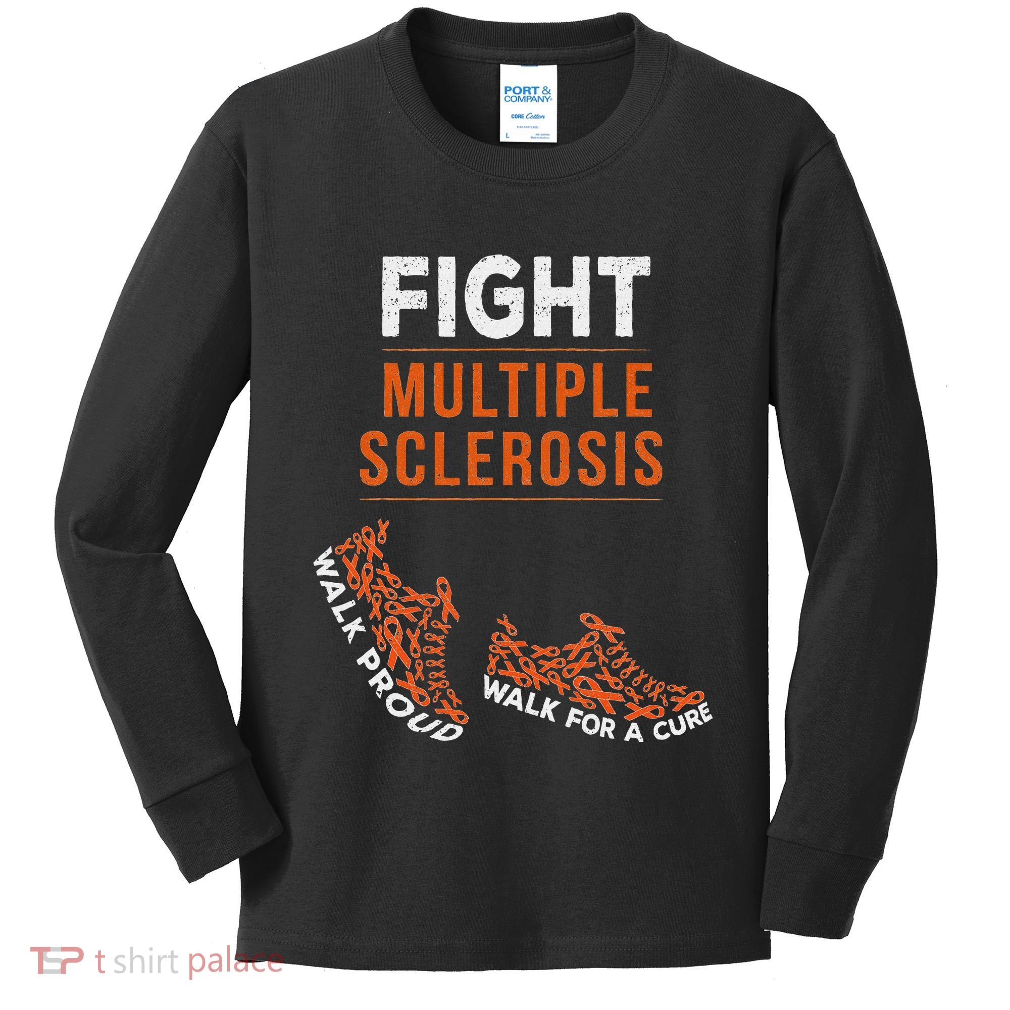Fight Multiple Sclerosis Ms Awareness Warrior Ribbon Kids Long Sleeve Shirt